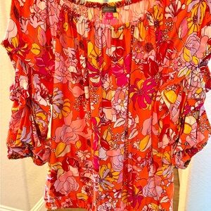 Vince Camuto Red and Pink Floral Blouse